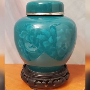 Japanese Cloisonne 6" Ht Dark Jade Scrollwork Wireless Vase attrib. Ando Jubei